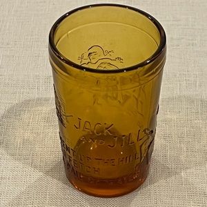 Vintage Tiara Amber Brown Jack and Jill Nursery Rhyme 4" Tall Drinking Glass